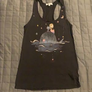 Dark gray tank top kitty and girl graphic